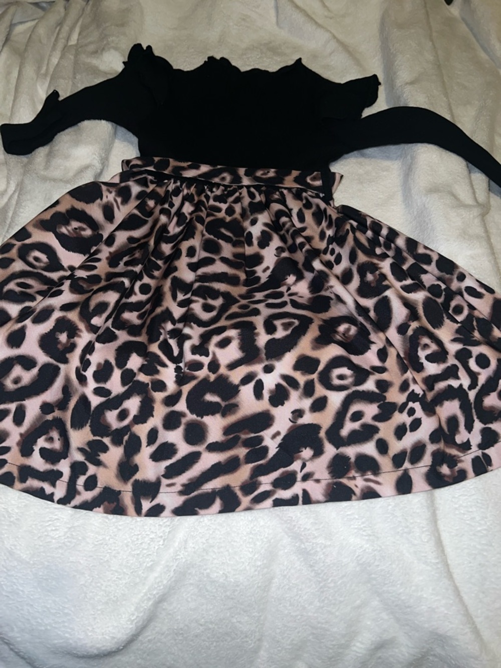 Girls Black Top with Pink Leopard Print Skirt Dress